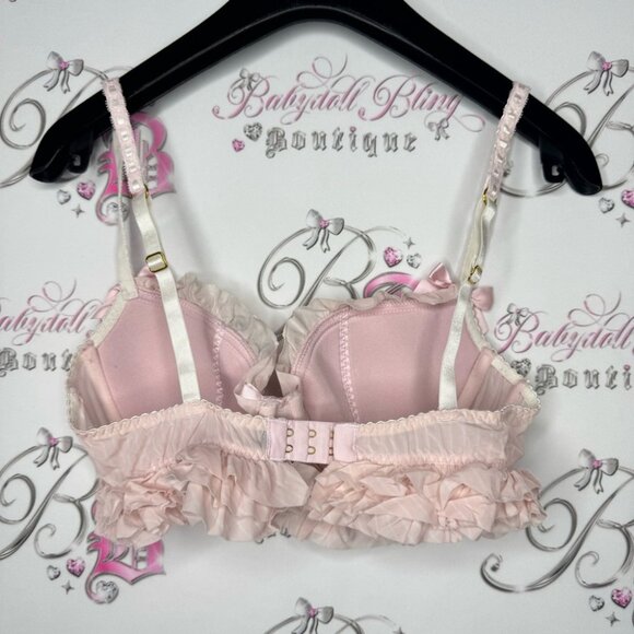 La senza bra love ruffle frilly bows ribbon 🎀pink white striped tiered babydoll - Picture 2 of 14